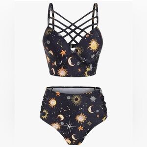 Celestial Print Black Bikini Set